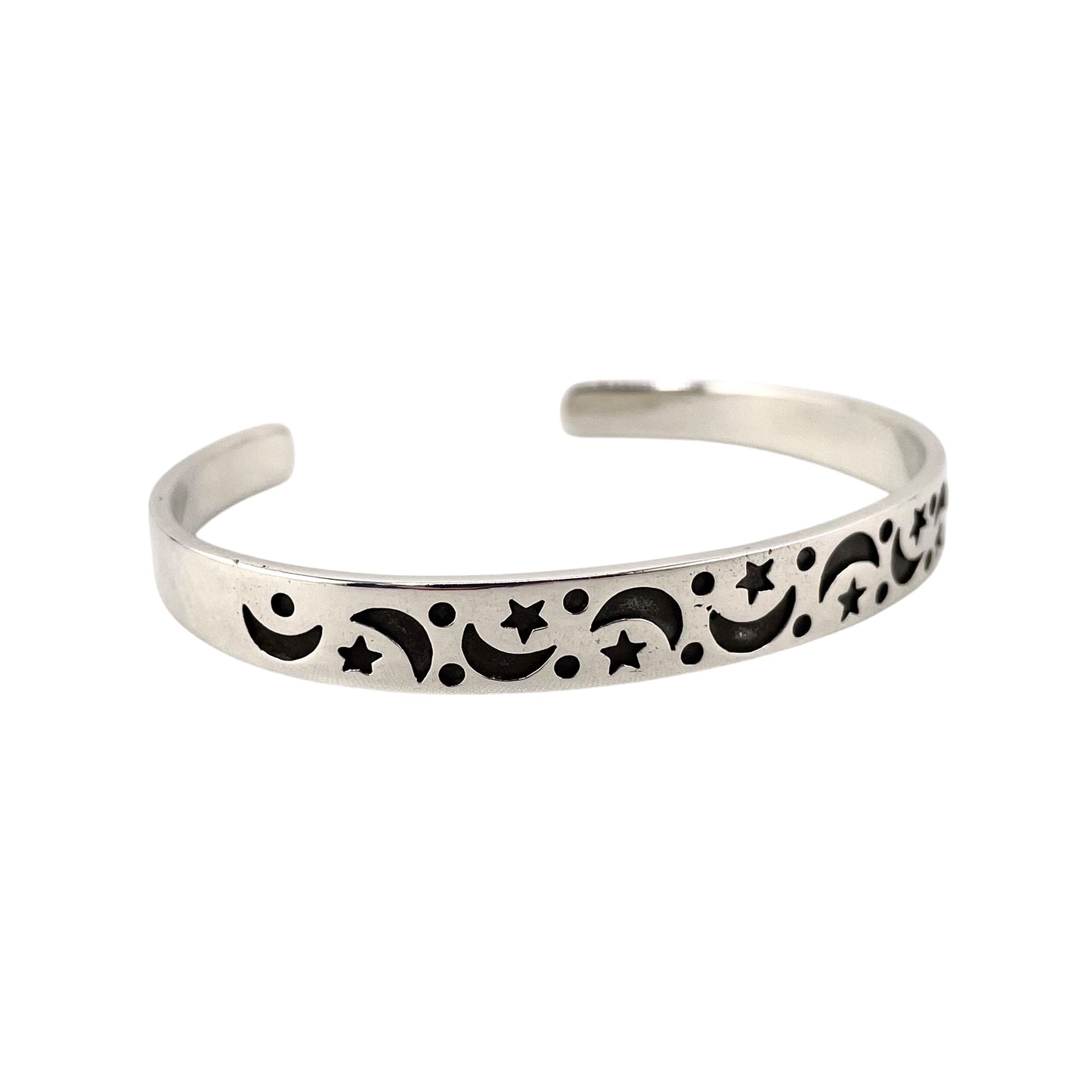 Crescent Star Circle Cuff Bracelet Sterling Silver