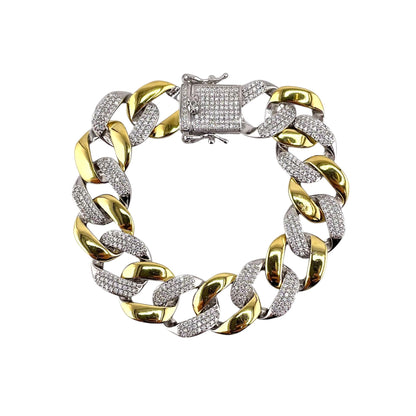 CZ Two Tone Curb Link Bracelet Sterling Silver