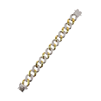 CZ Two Tone Curb Link Bracelet Sterling Silver