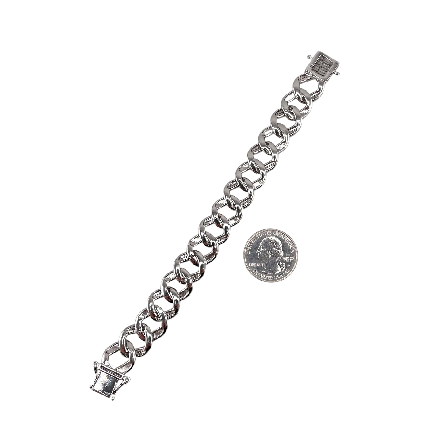CZ Two Tone Curb Link Bracelet Sterling Silver