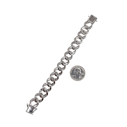 CZ Two Tone Curb Link Bracelet Sterling Silver