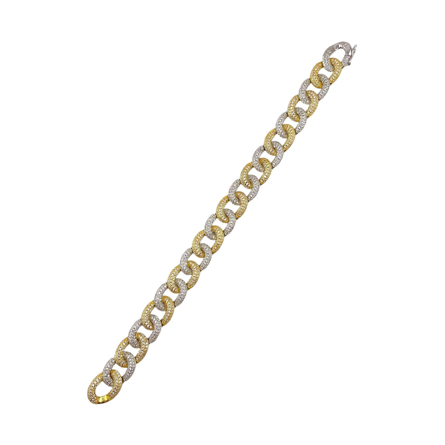 CZ Two Tone Oval Link Bracelet Sterling Silver