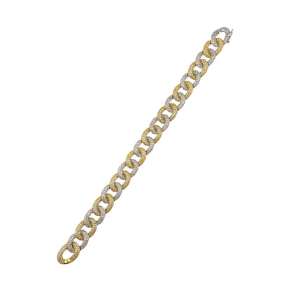 CZ Two Tone Oval Link Bracelet Sterling Silver