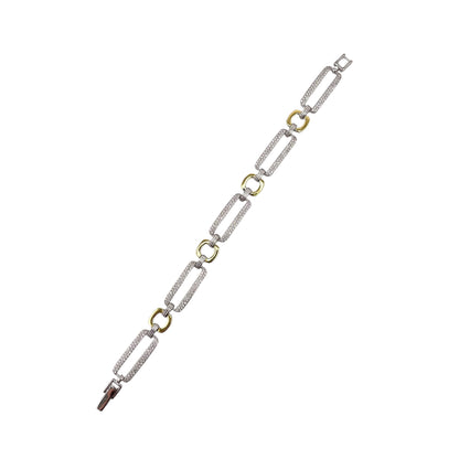 CZ Two Tone Link Bracelet Sterling Silver