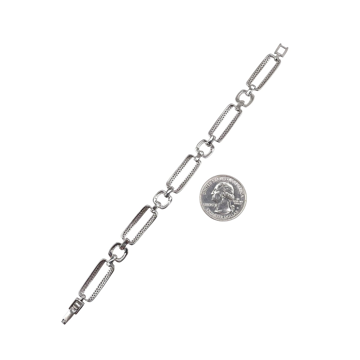 CZ Two Tone Link Bracelet Sterling Silver