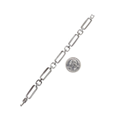 CZ Two Tone Link Bracelet Sterling Silver