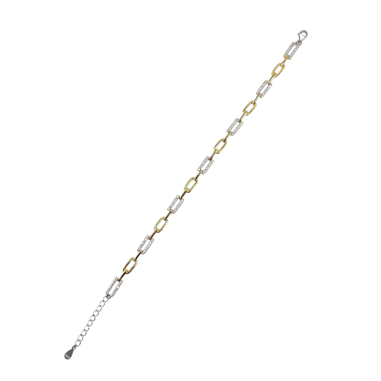 CZ Two Tone Link Bracelet Sterling Silver