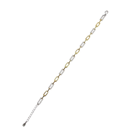 CZ Two Tone Link Bracelet Sterling Silver