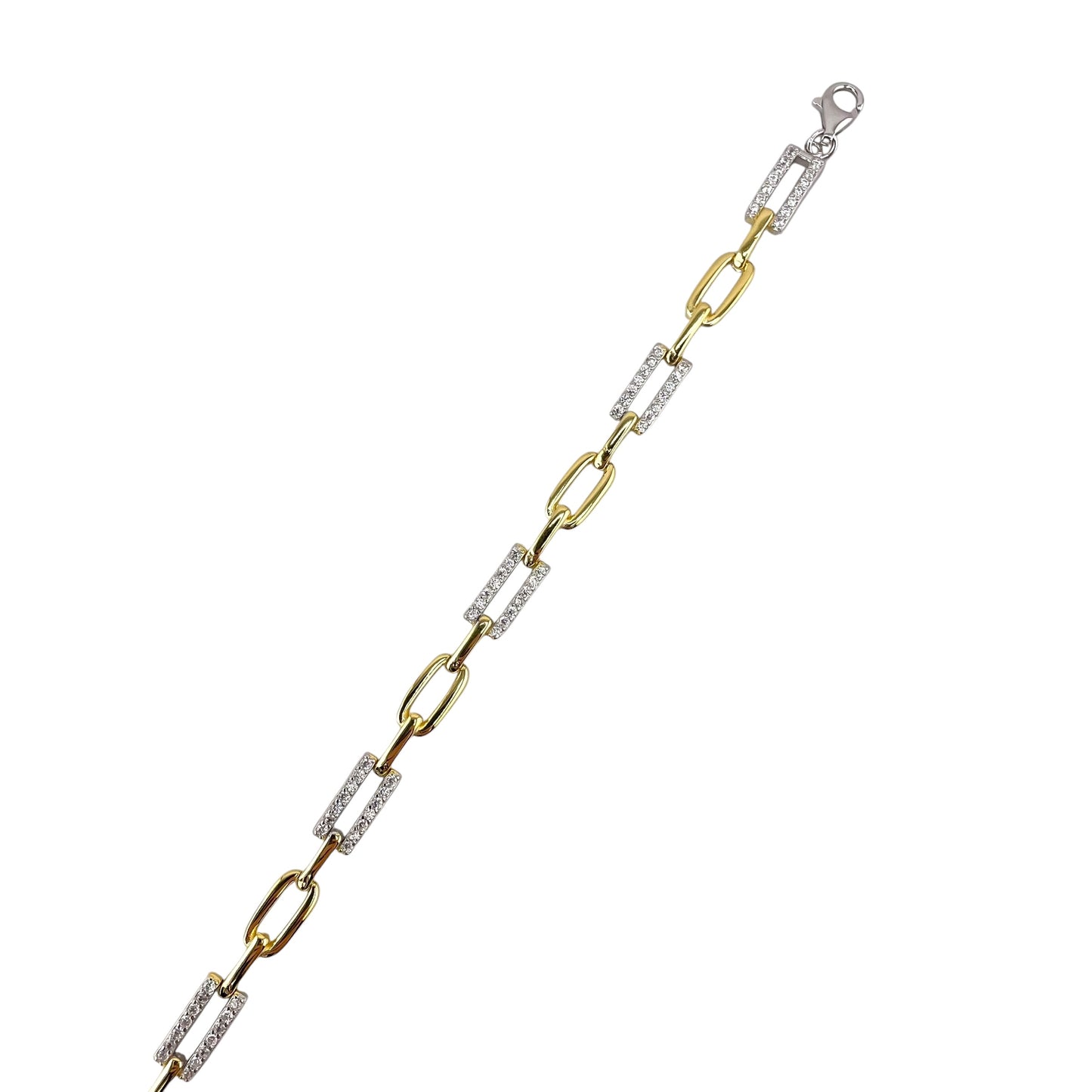 CZ Two Tone Link Bracelet Sterling Silver