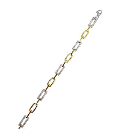 CZ Two Tone Link Bracelet Sterling Silver