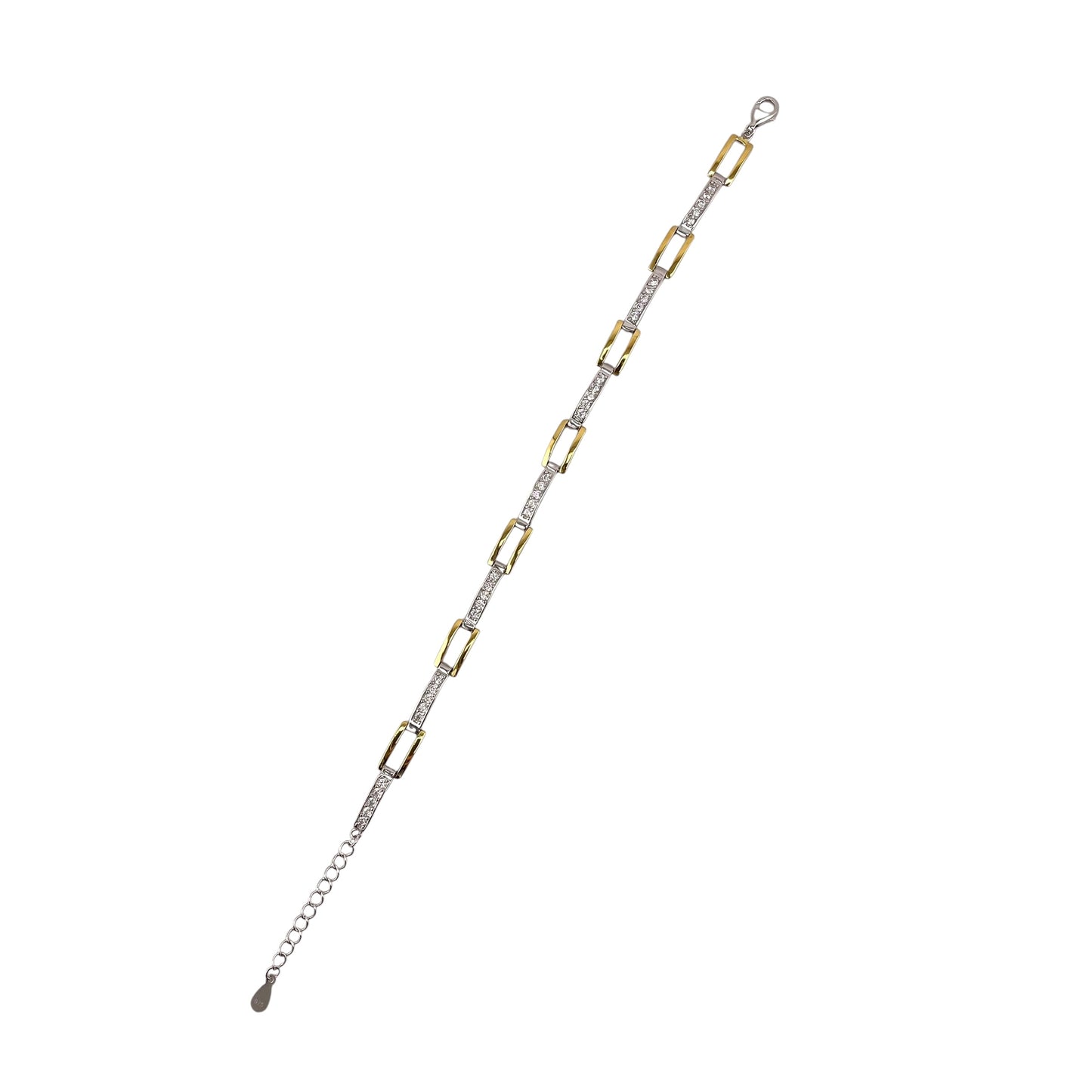 CZ Two Tone Link Bracelet Sterling Silver