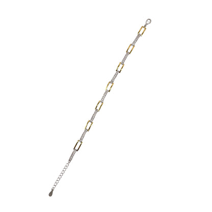 CZ Two Tone Link Bracelet Sterling Silver