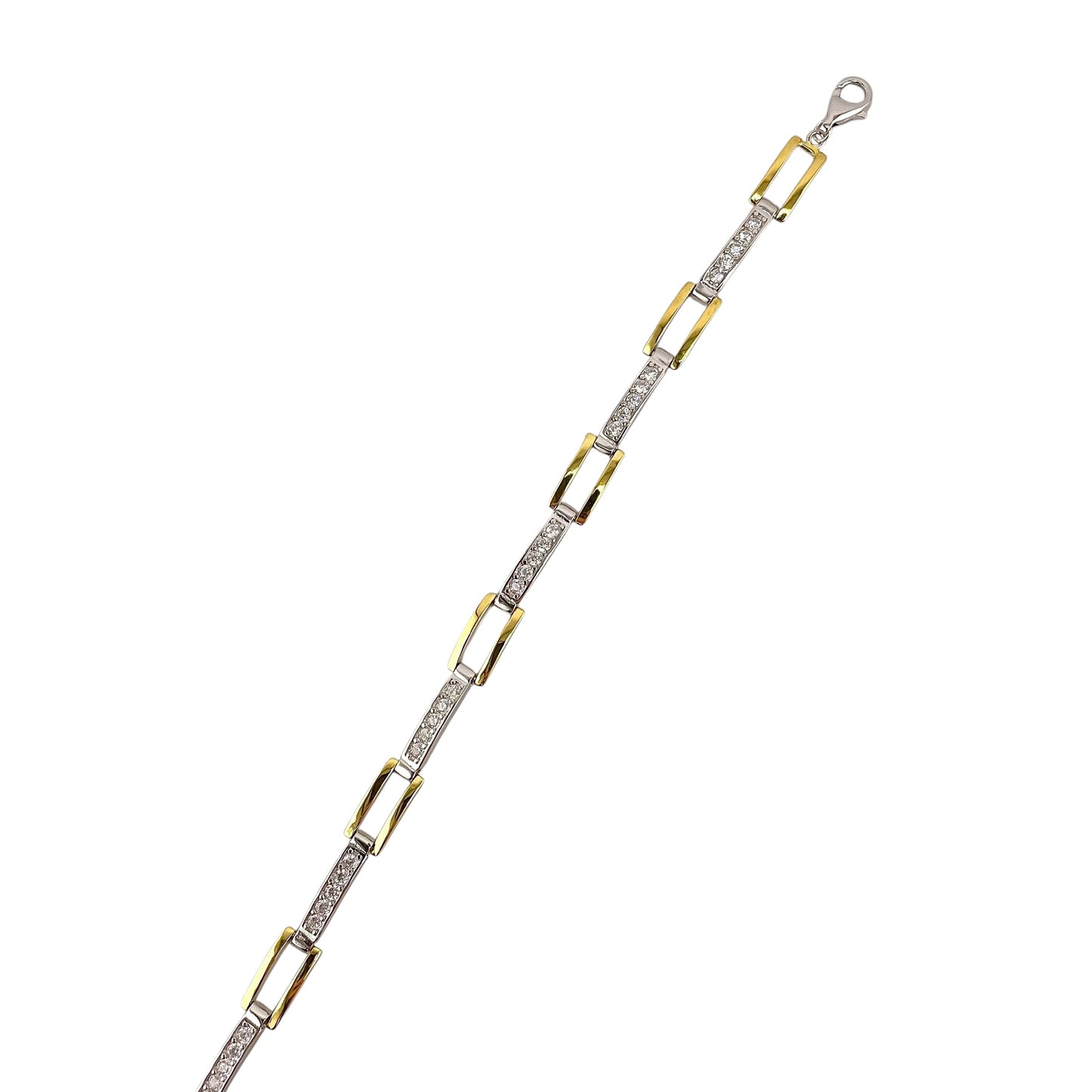 CZ Two Tone Link Bracelet Sterling Silver