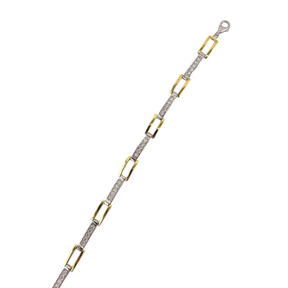 CZ Two Tone Link Bracelet Sterling Silver