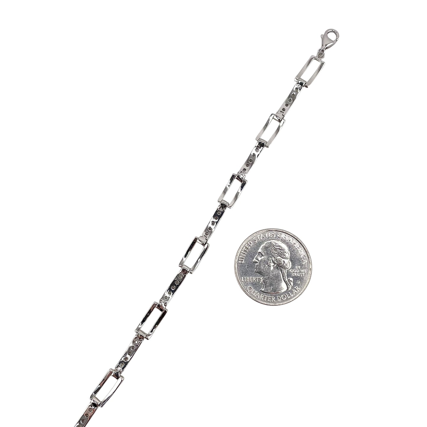 CZ Two Tone Link Bracelet Sterling Silver