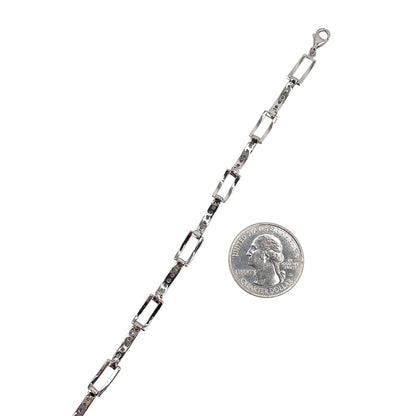 CZ Two Tone Link Bracelet Sterling Silver