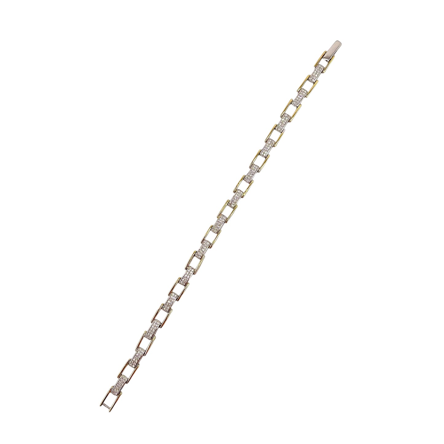 CZ Two Tone Link Bracelet Sterling Silver