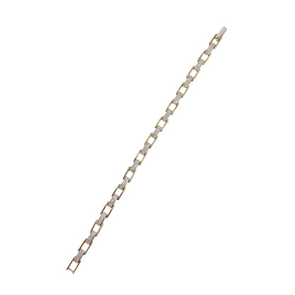 CZ Two Tone Link Bracelet Sterling Silver