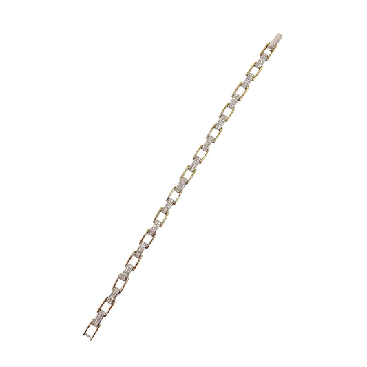 CZ Two Tone Link Bracelet Sterling Silver