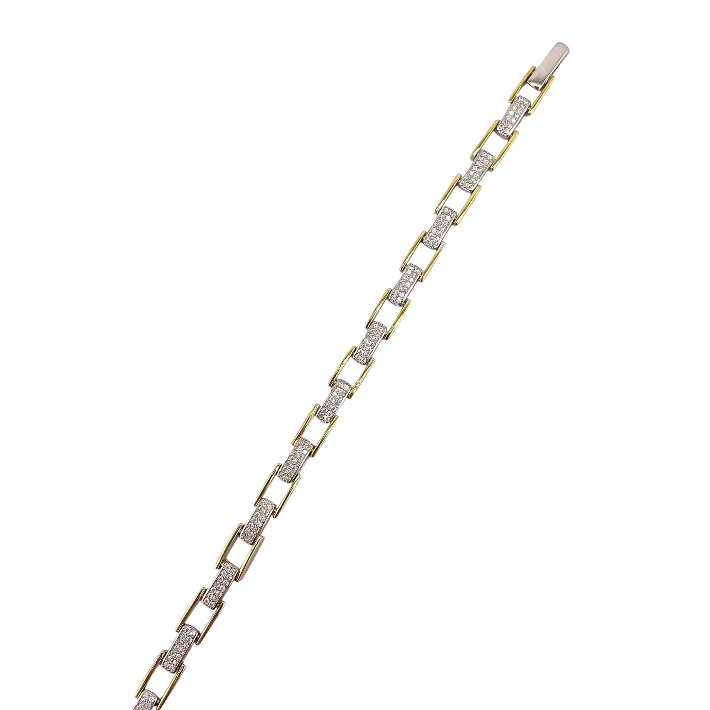 CZ Two Tone Link Bracelet Sterling Silver