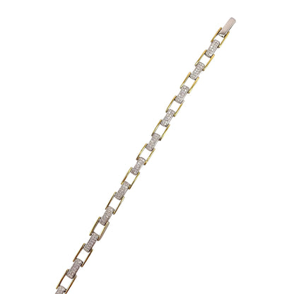 CZ Two Tone Link Bracelet Sterling Silver
