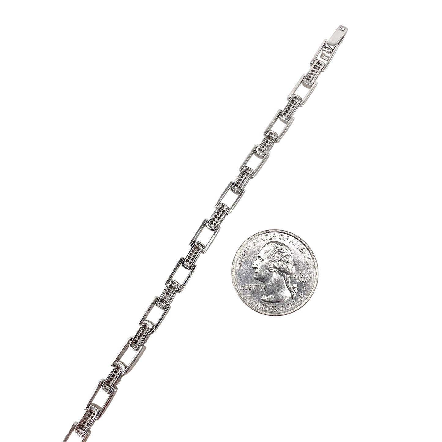 CZ Two Tone Link Bracelet Sterling Silver