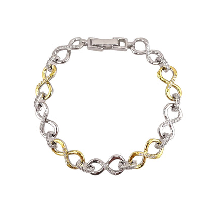 CZ Two Tone Infinity Link Bracelet Sterling Silver
