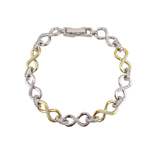 CZ Two Tone Infinity Link Bracelet Sterling Silver