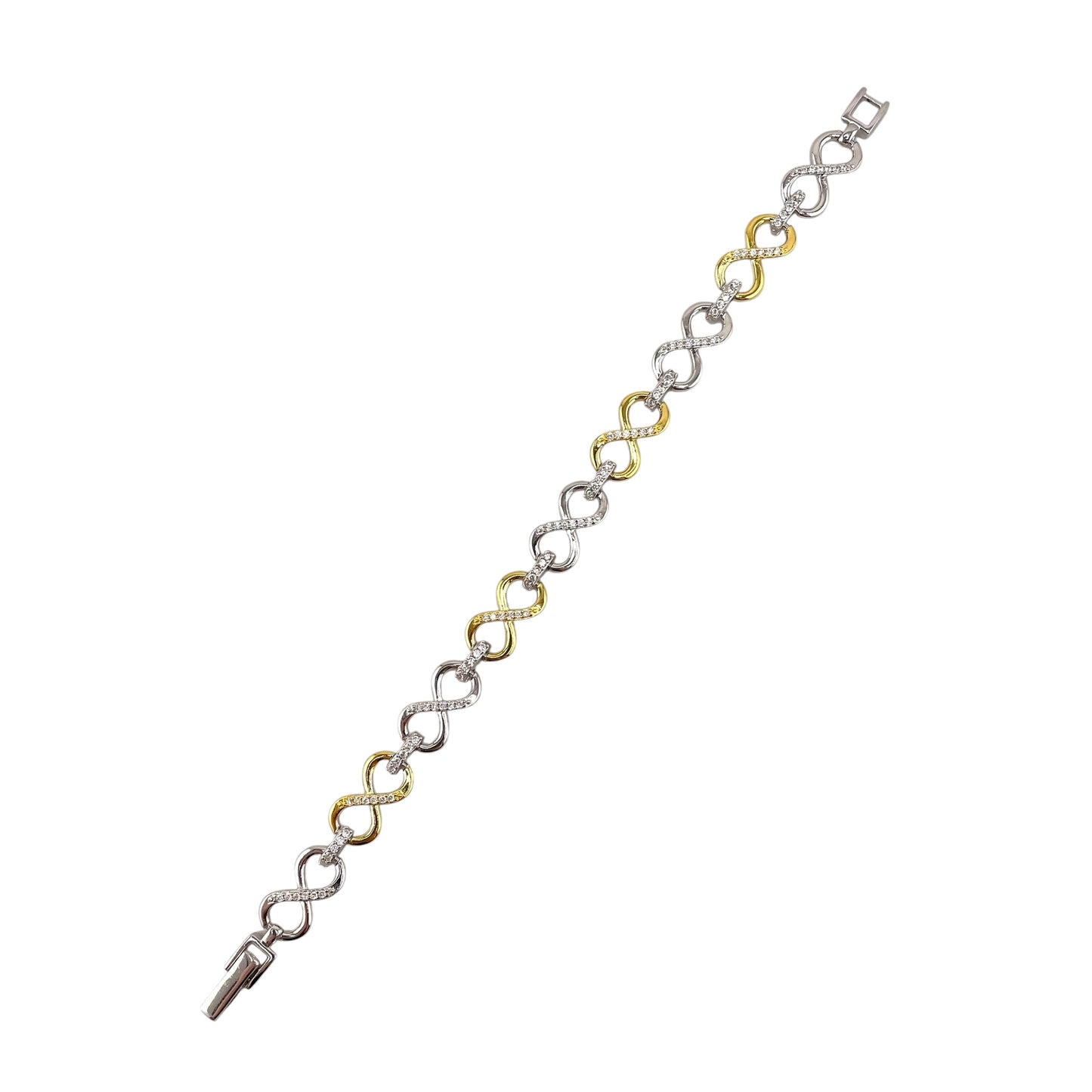 CZ Two Tone Infinity Link Bracelet Sterling Silver