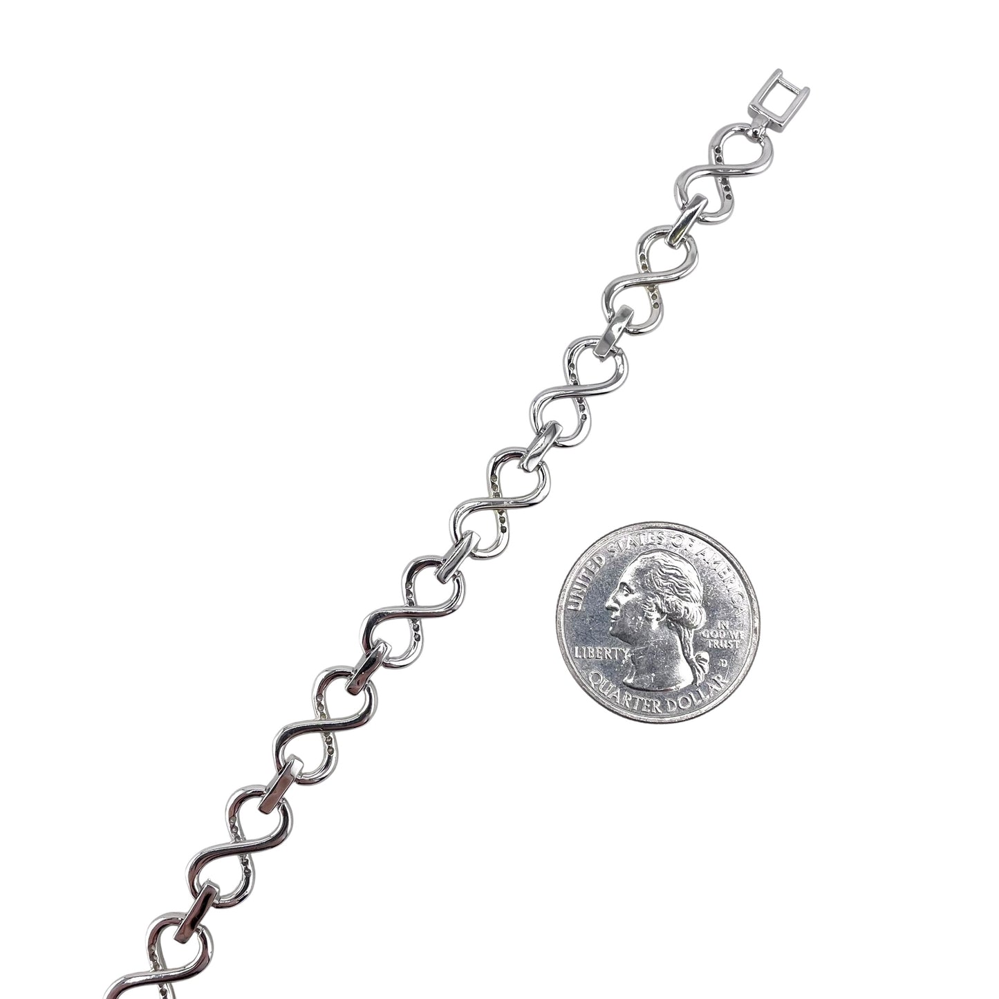 CZ Two Tone Infinity Link Bracelet Sterling Silver
