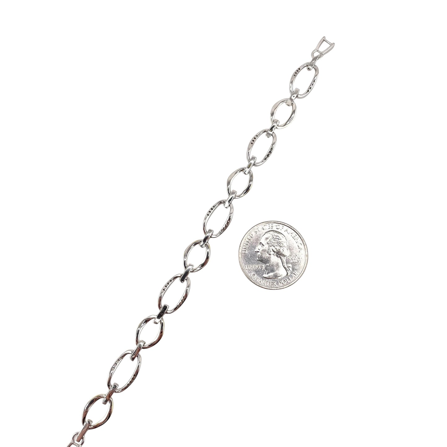 CZ Two Tone Link Bracelet Sterling Silver