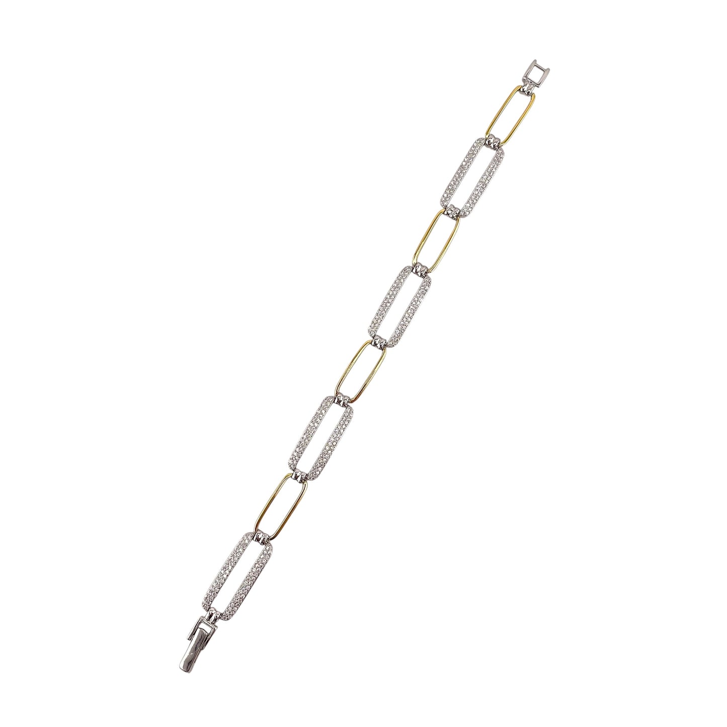 CZ Two Tone Link Bracelet Sterling Silver