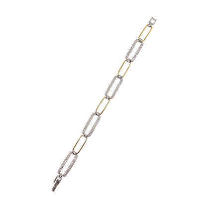 CZ Two Tone Link Bracelet Sterling Silver