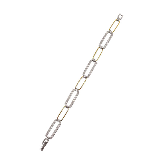 CZ Two Tone Link Bracelet Sterling Silver