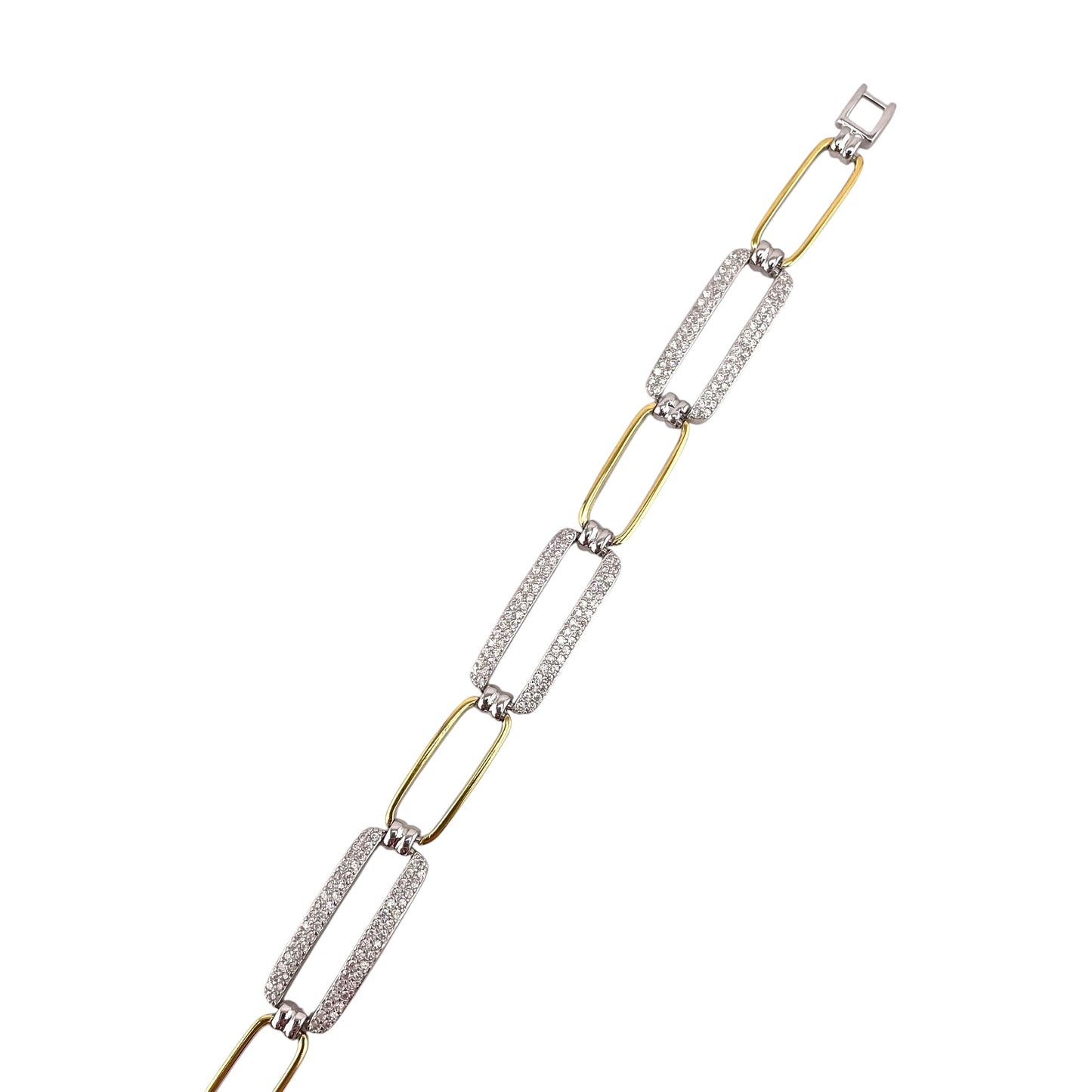 CZ Two Tone Link Bracelet Sterling Silver
