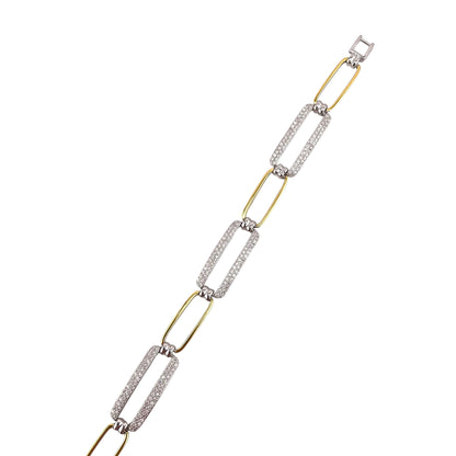 CZ Two Tone Link Bracelet Sterling Silver
