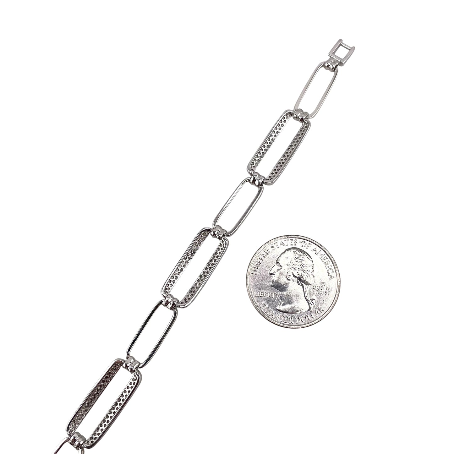 CZ Two Tone Link Bracelet Sterling Silver
