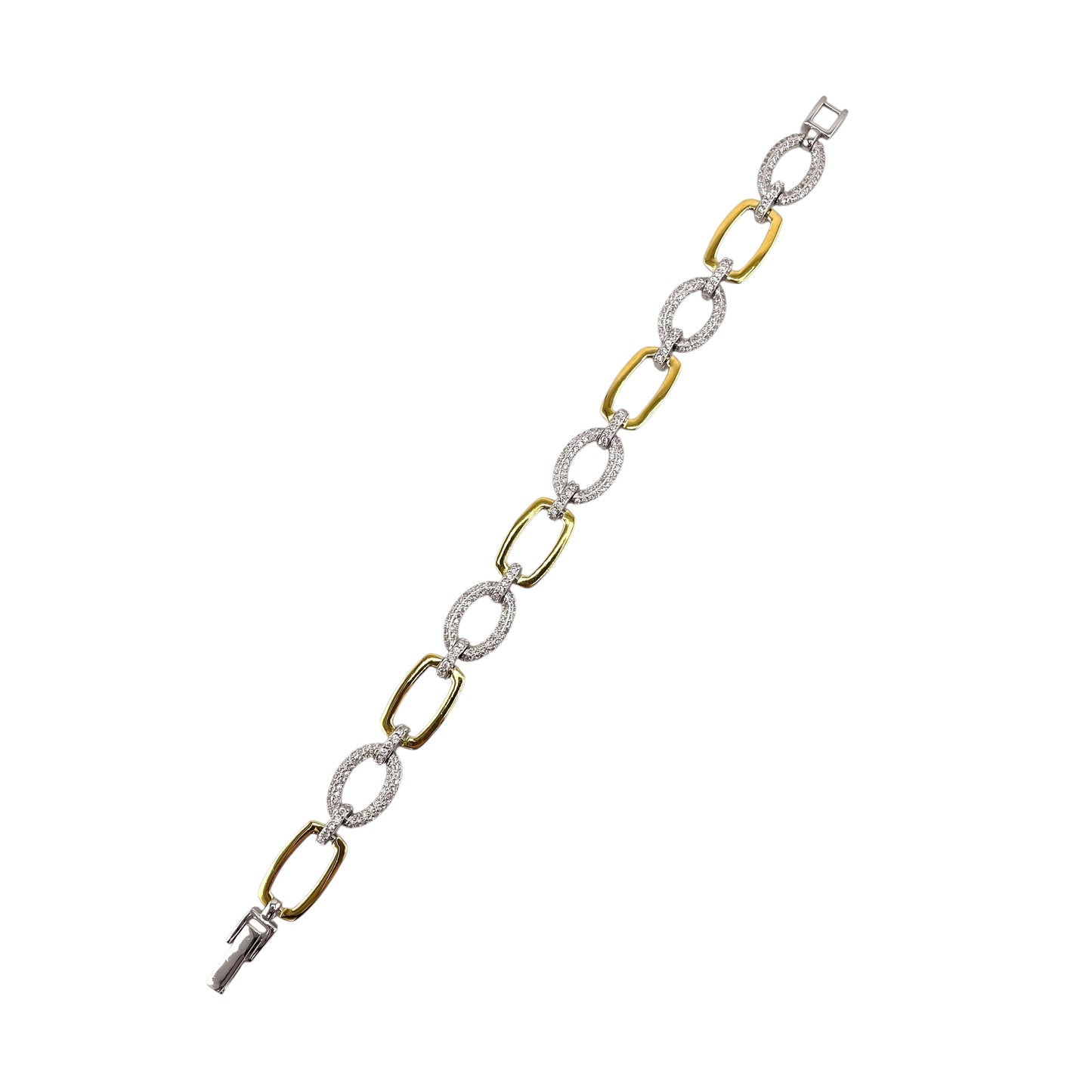 CZ Two Tone Link Bracelet Sterling Silver