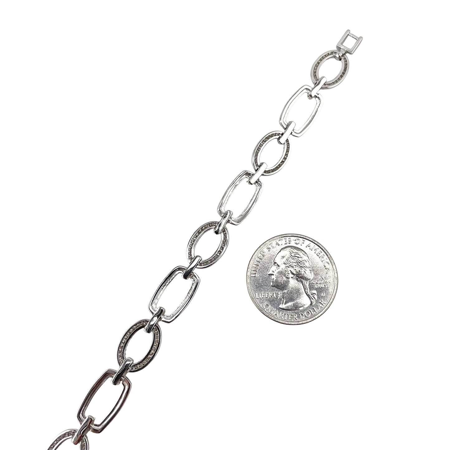 CZ Two Tone Link Bracelet Sterling Silver
