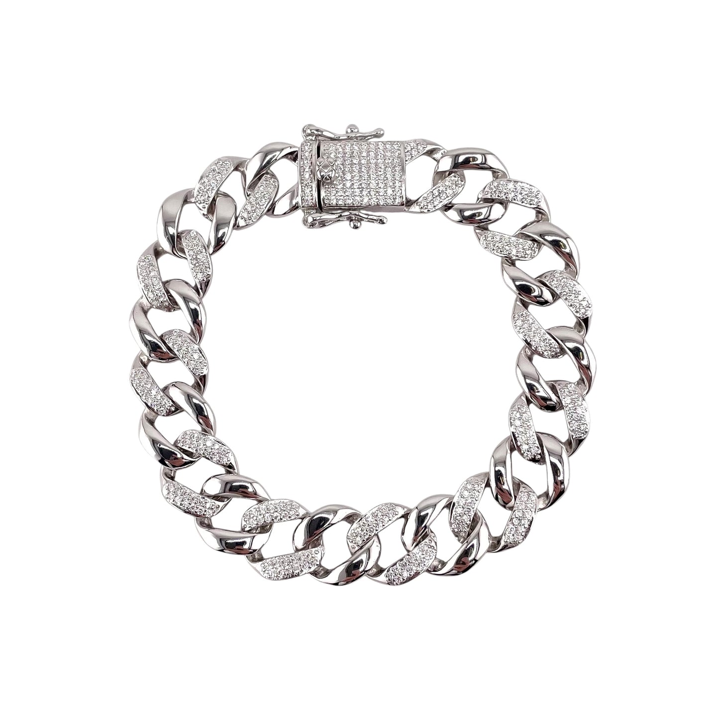 CZ Curb Link Bracelet Sterling Silver