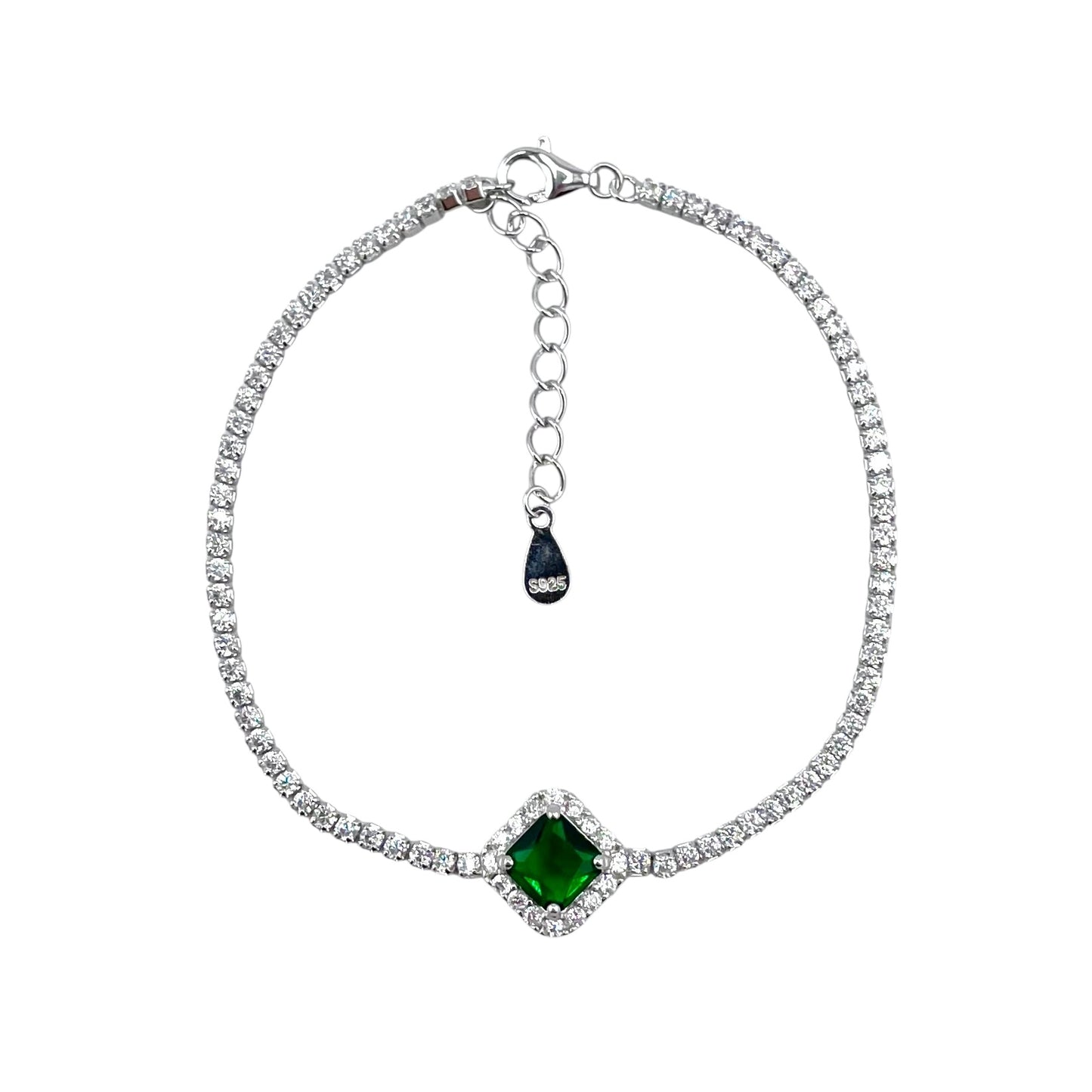 CZ Diamond Shape Link Bracelet Sterling Silver