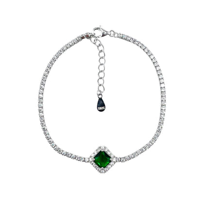CZ Diamond Shape Link Bracelet Sterling Silver