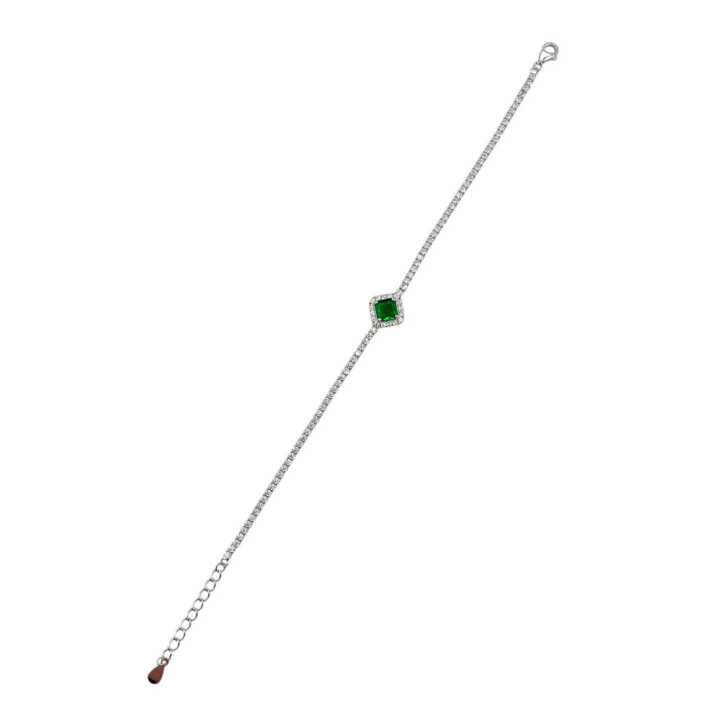 CZ Diamond Shape Link Bracelet Sterling Silver