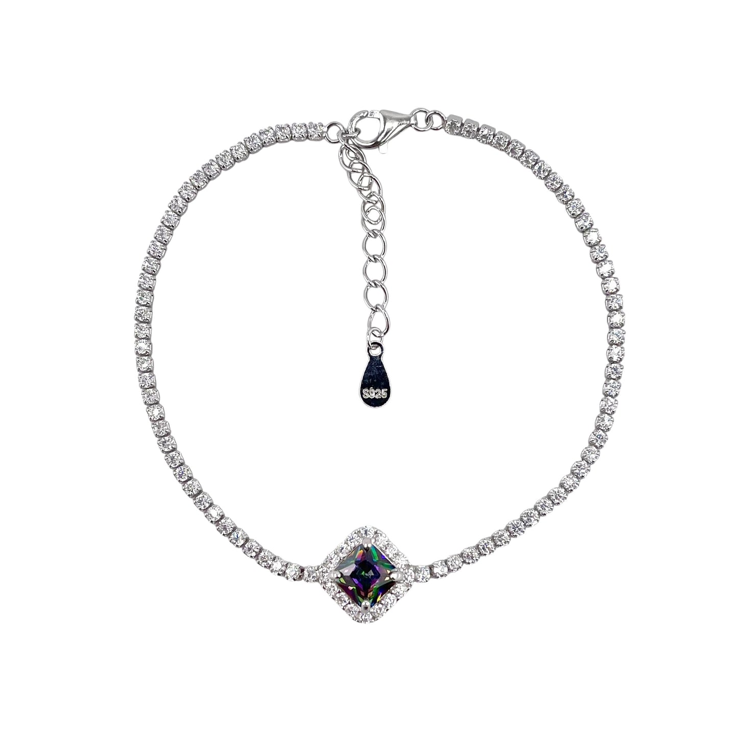 CZ Diamond Shape Link Bracelet Sterling Silver