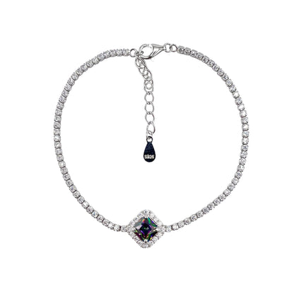 CZ Diamond Shape Link Bracelet Sterling Silver
