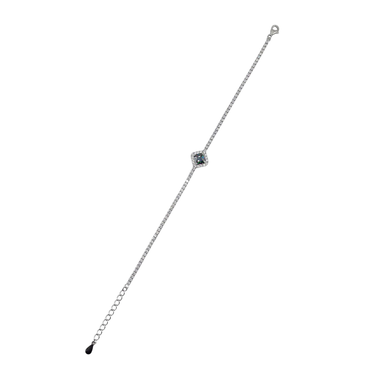 CZ Diamond Shape Link Bracelet Sterling Silver