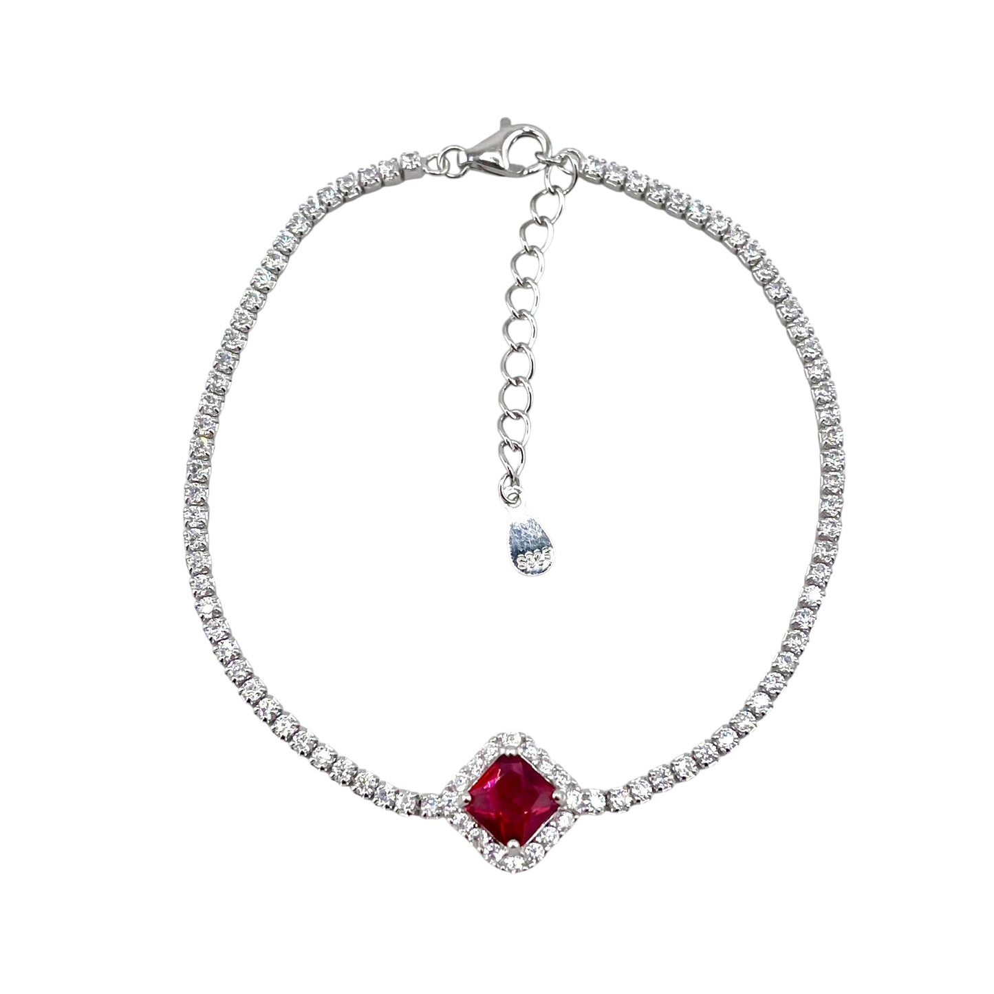 CZ Diamond Shape Link Bracelet Sterling Silver