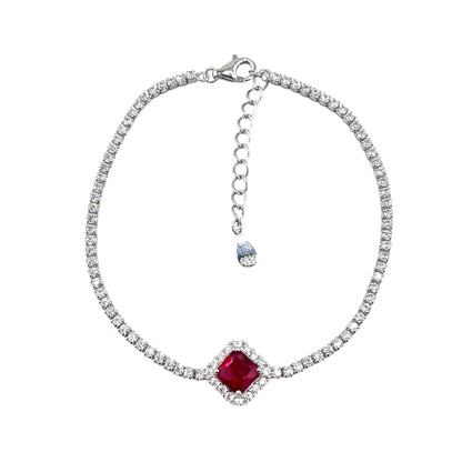CZ Diamond Shape Link Bracelet Sterling Silver