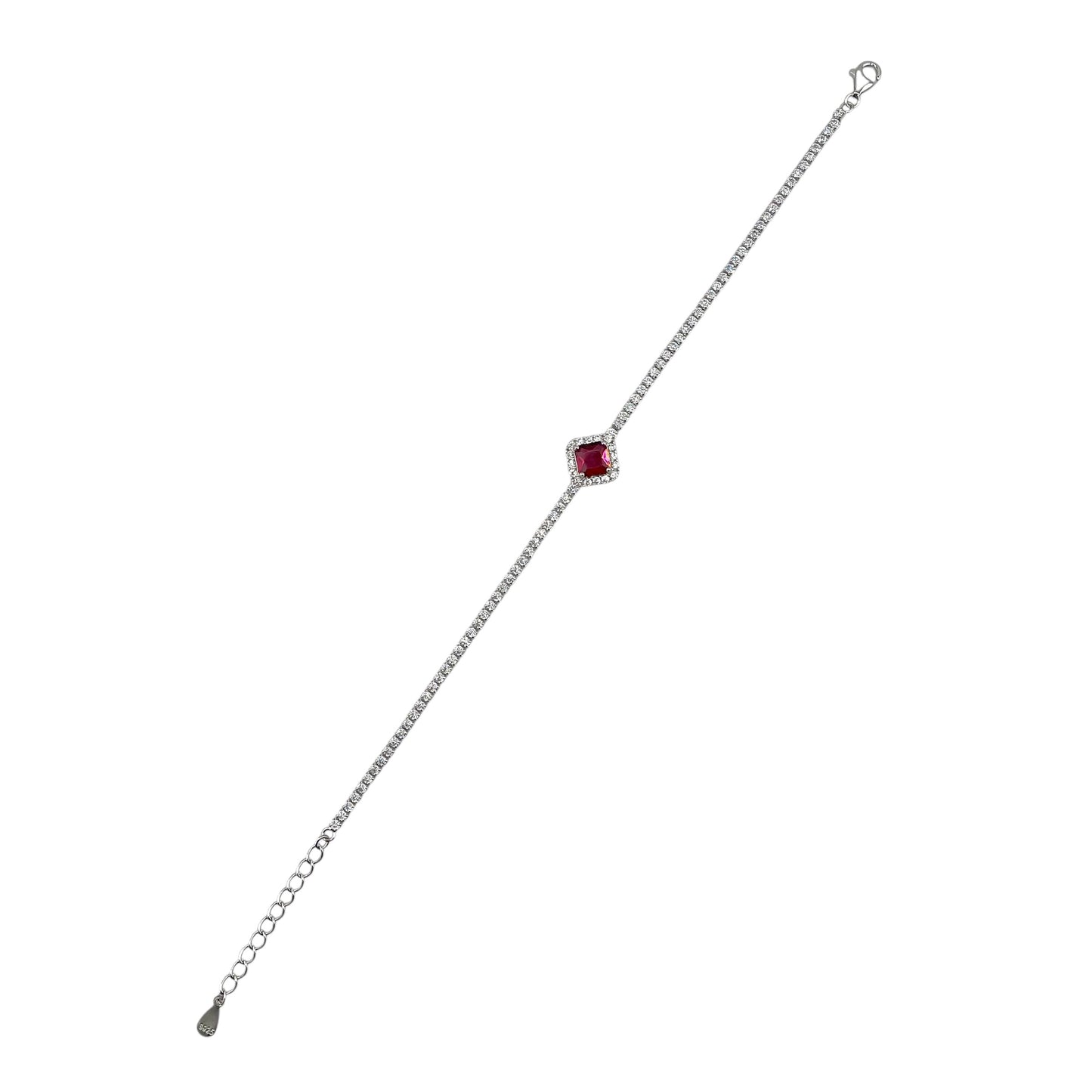 CZ Diamond Shape Link Bracelet Sterling Silver