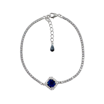 CZ Diamond Shape Link Bracelet Sterling Silver